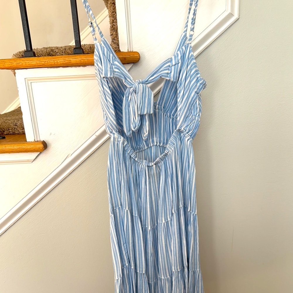 Angie Blue and White Striped Backless Dress